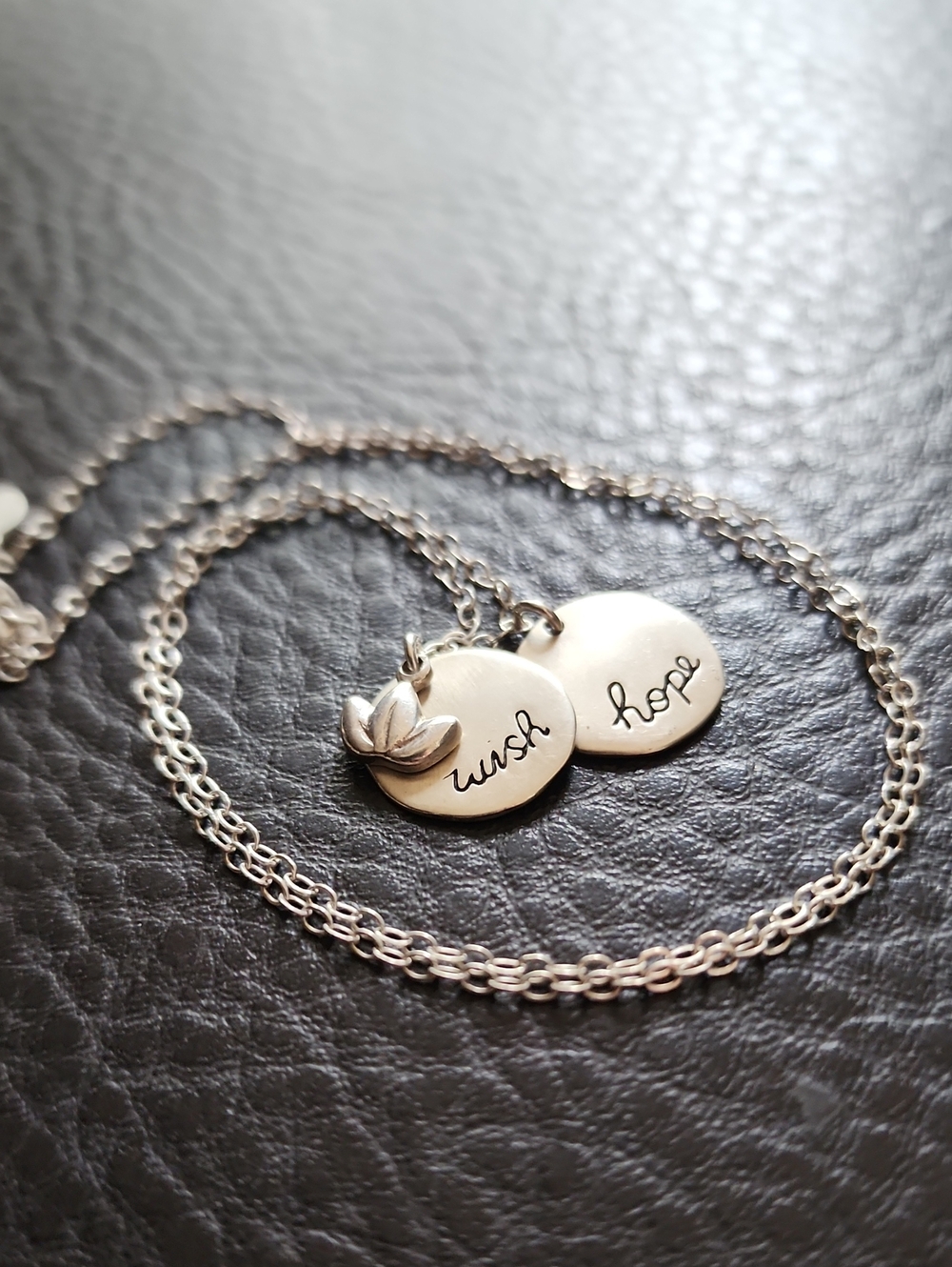 Sterling Silver "Wish" & "Hope" Double Pendant Necklace
